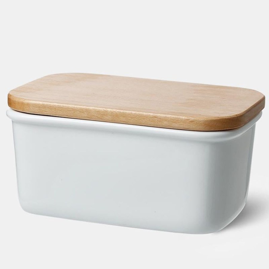 Entertaining Sweese | Rectangle Butter Dish With Beech Wooden Lid