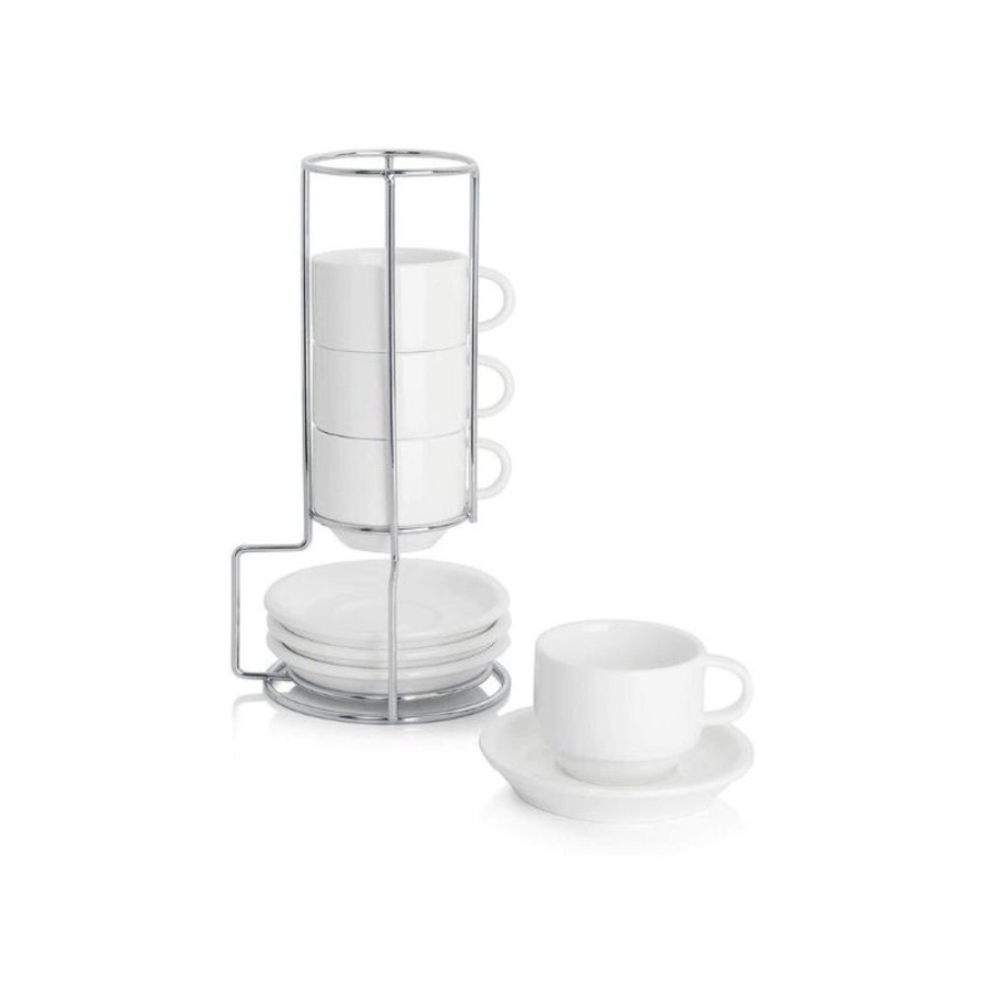 Drinkware Sweese | Stackable Coffee Cups With Saucers And Metal Stand