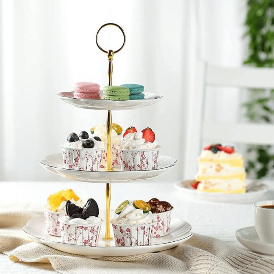 Shop Sweese | 3 Tier Floral Cupcake Stand White,Gold