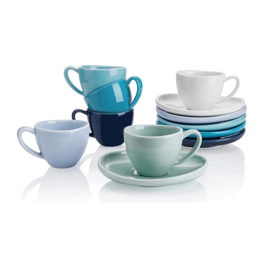 Drinkware Sweese | Curved Porcelain Espresso Cups With Saucers