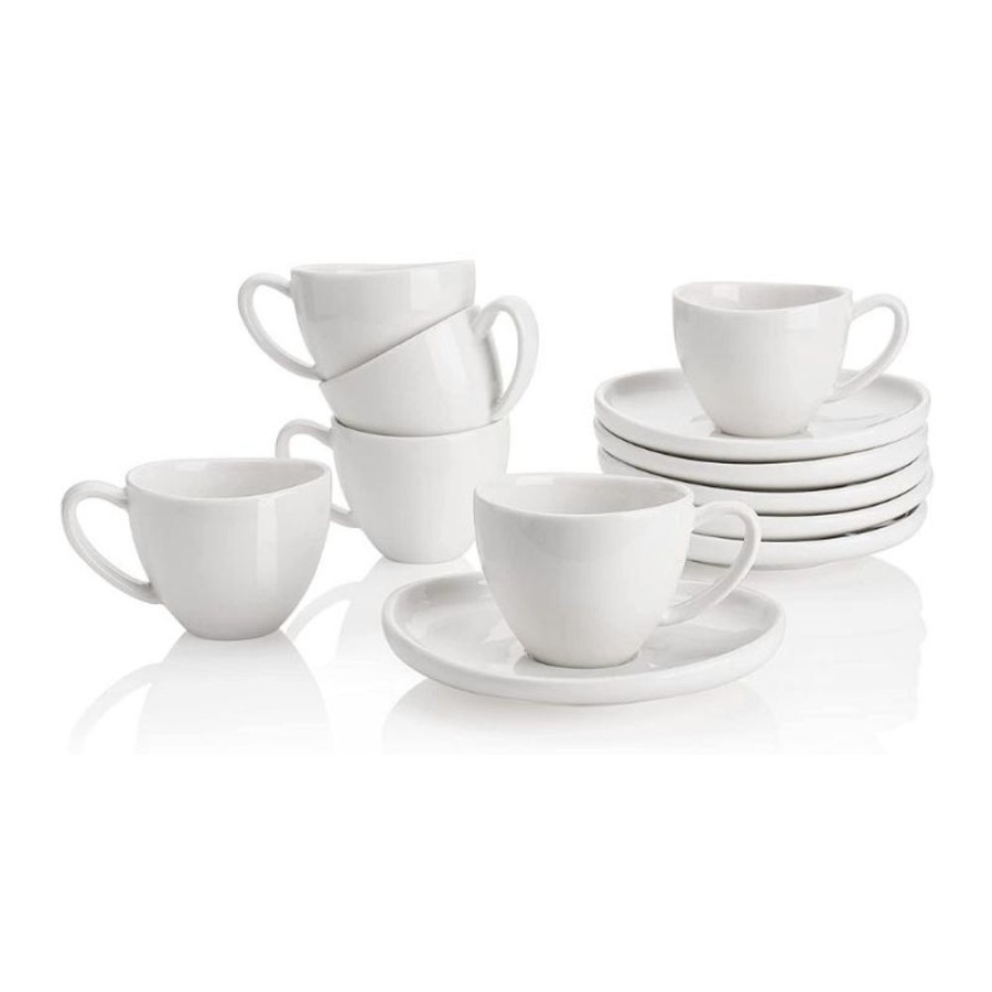 Drinkware Sweese | Curved Porcelain Espresso Cups With Saucers