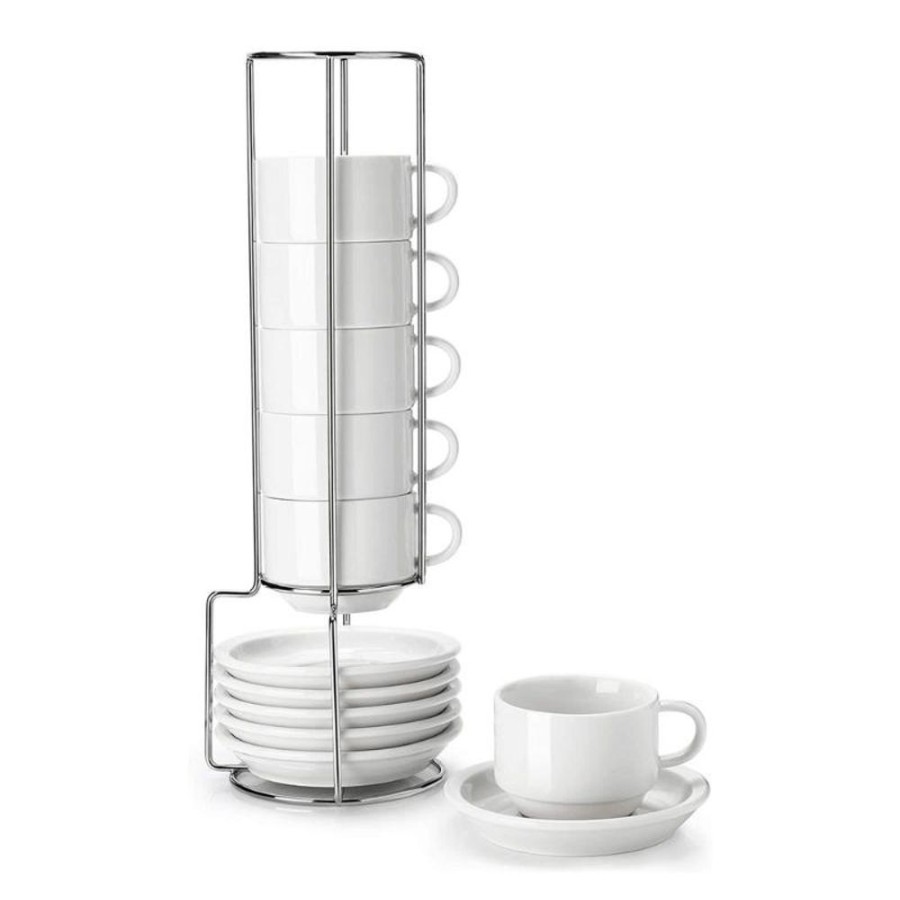 Shop Sweese | Porcelain Stackable Coffee Cups With Saucers And Metal Stand