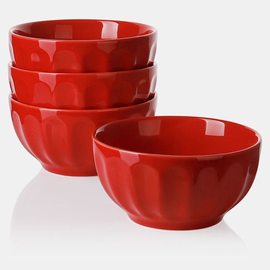 Shop Sweese | Red Porcelain Fluted Bowls, Set Of 4